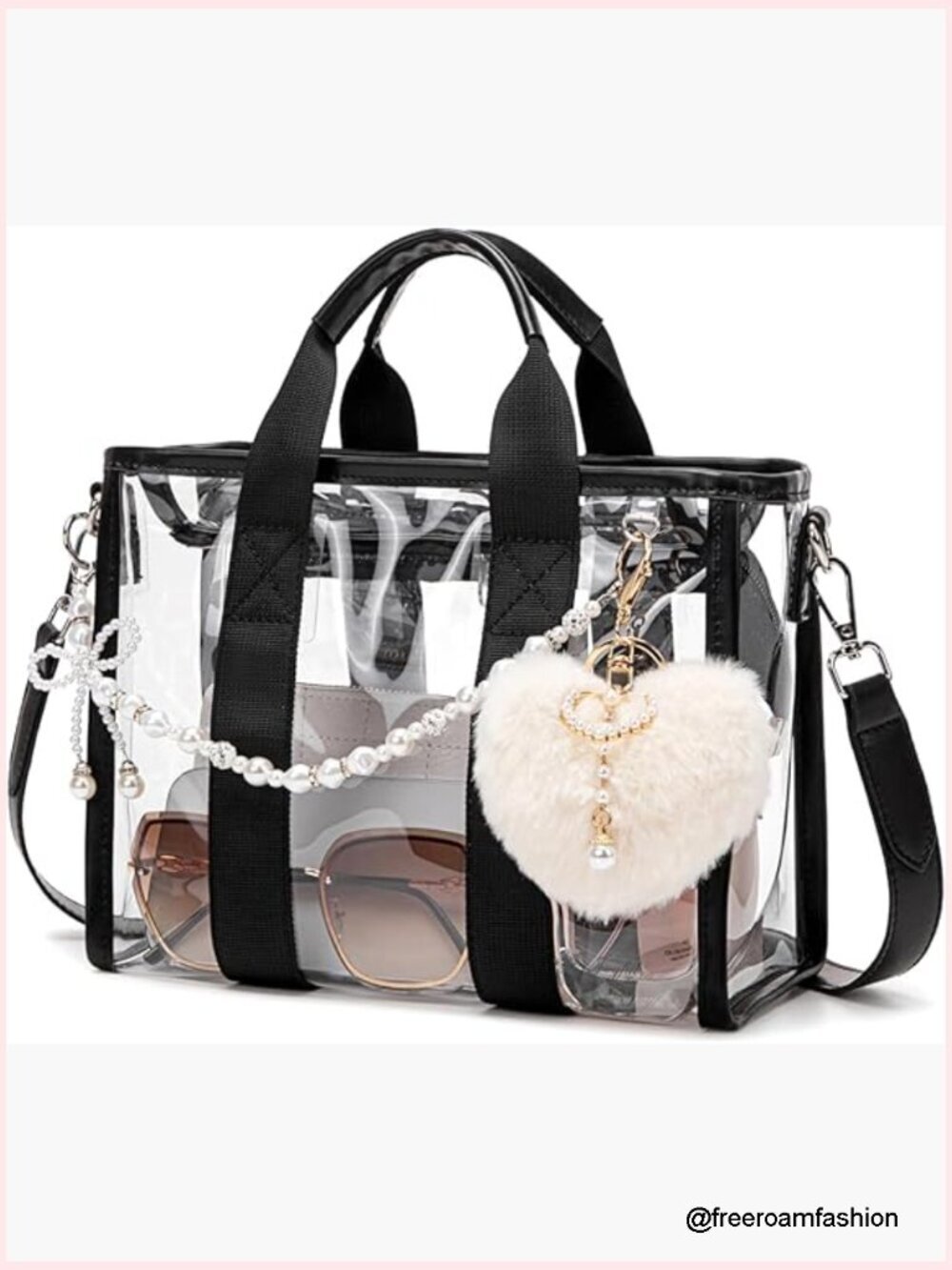 Clear Stadium Bag with Crossbody Strap, Water-Resistant Tote Purse